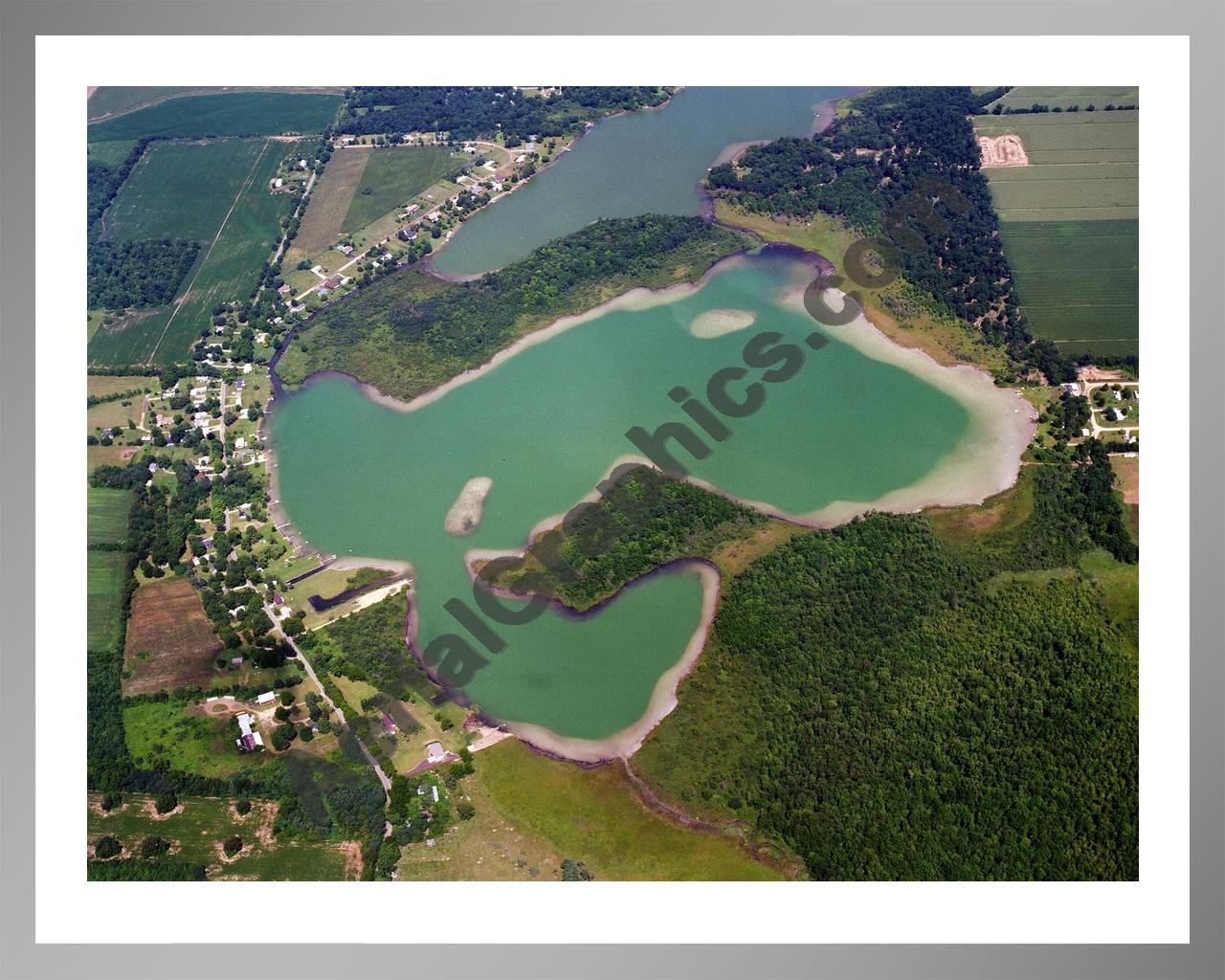 Aerial image of [595] Oliverda Lake in Branch, MI with Silver Metal frame