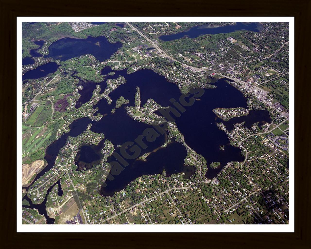 Aerial image of [599] Lake Orion in Oakland, MI with Black Wood frame