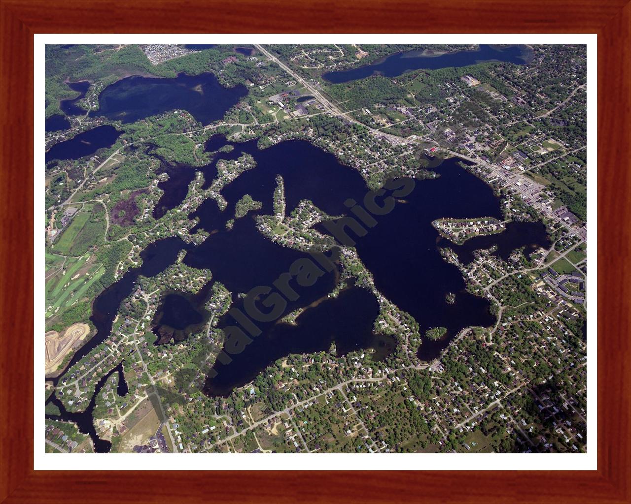 Aerial image of [599] Lake Orion in Oakland, MI with Cherry Wood frame