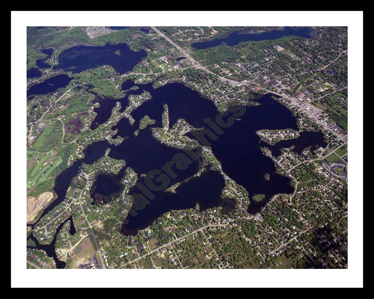 Aerial image of [599] Lake Orion in Oakland, MI with Black Metal frame