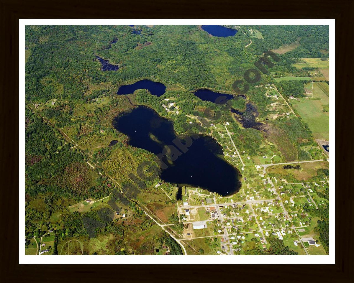 Aerial image of [603] Otter Lake in Genesee, MI with Black Wood frame