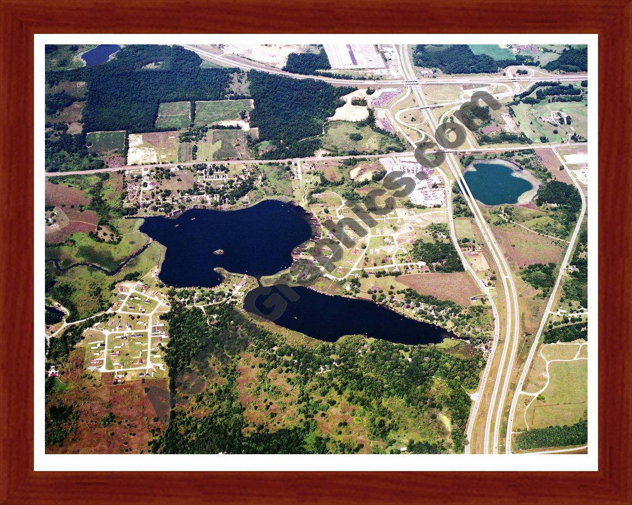 Aerial image of [604] Big & Little Otter Lakes with Cherry Wood frame