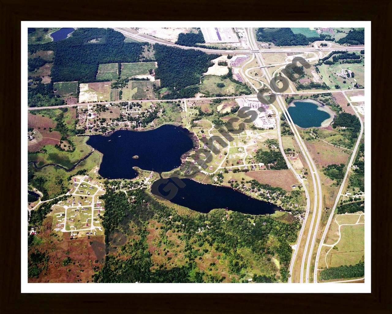 Aerial image of [604] Big & Little Otter Lakes with Black Wood frame