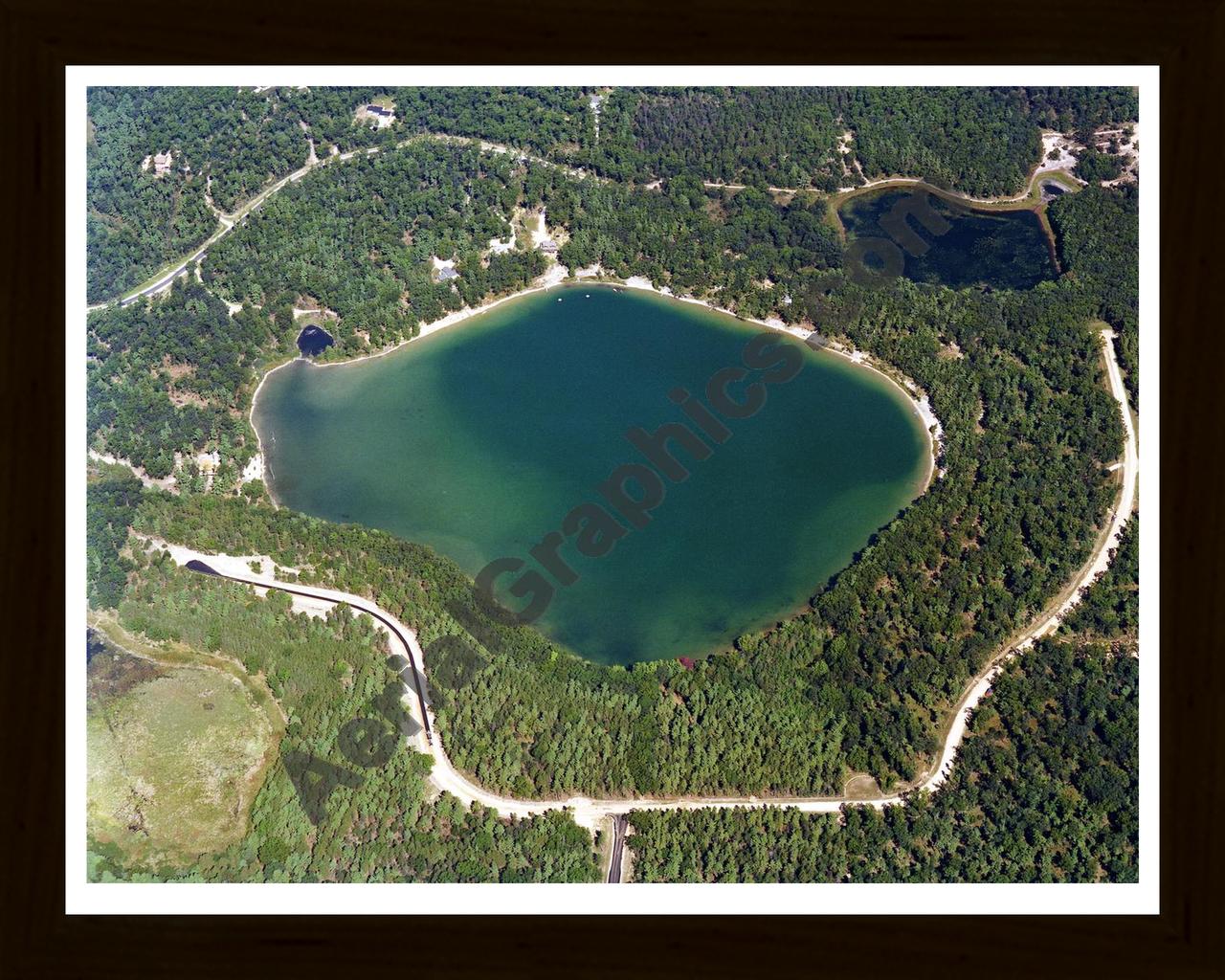 Aerial image of [605] Owasippe Lake in Muskegon, MI with Black Wood frame