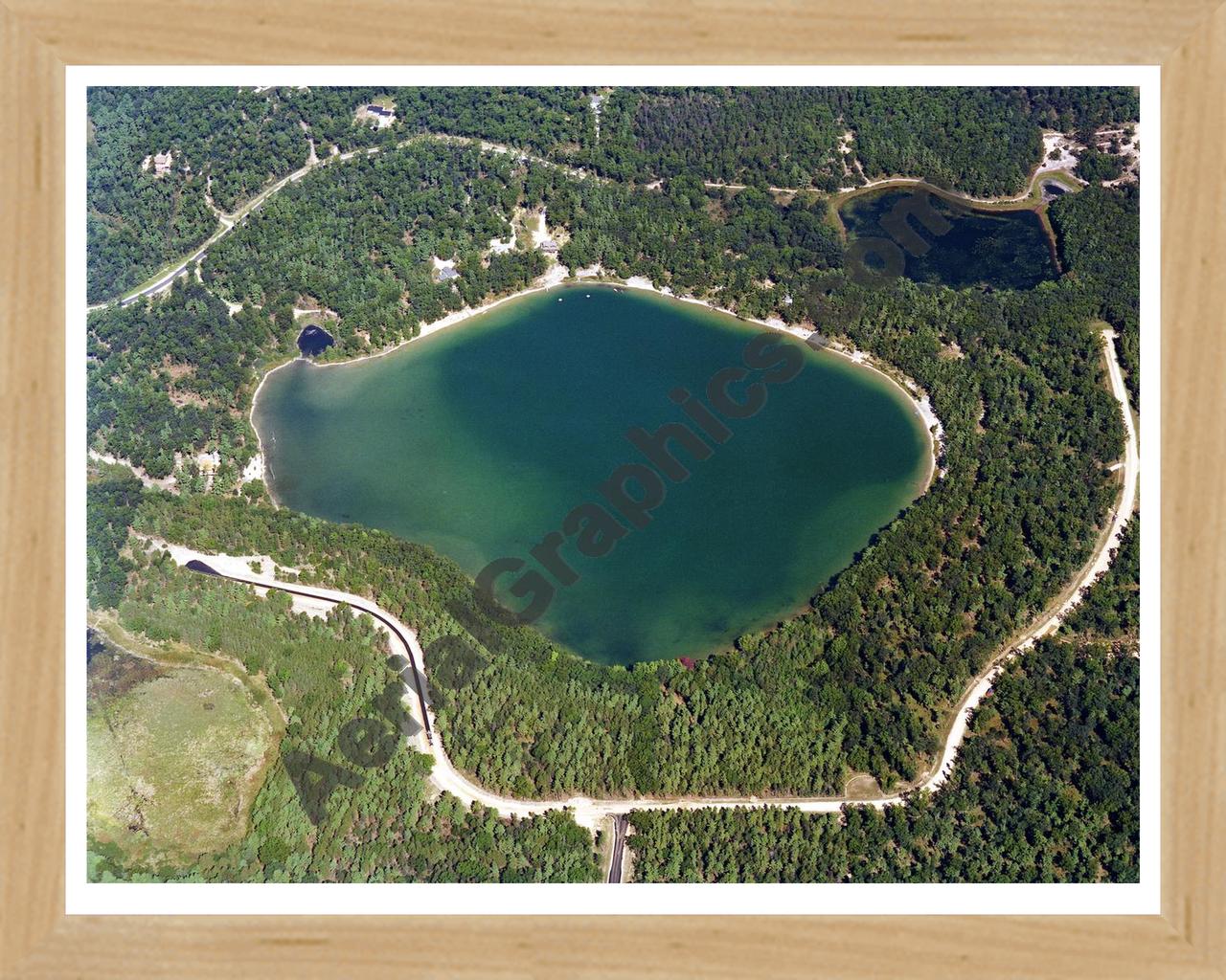 Aerial image of [605] Owasippe Lake in Muskegon, MI with Natural Wood frame