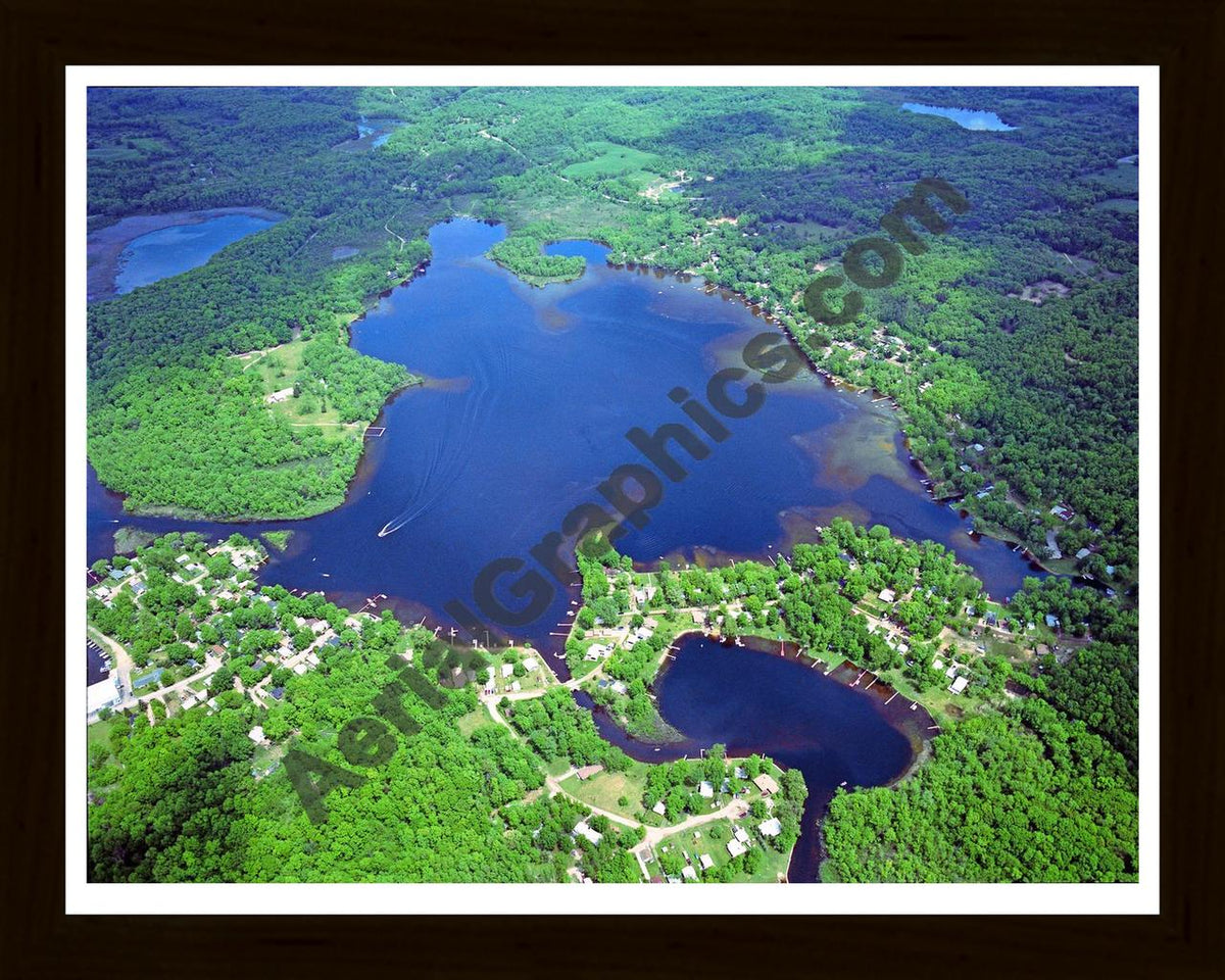 Aerial image of [614] Patterson Lake in Livingston, MI with Black Wood frame
