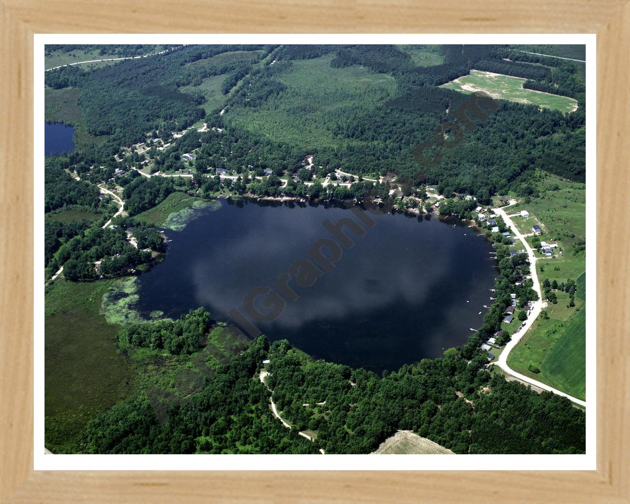 Aerial image of [623] Perch Lake in Montcalm, MI with Natural Wood frame