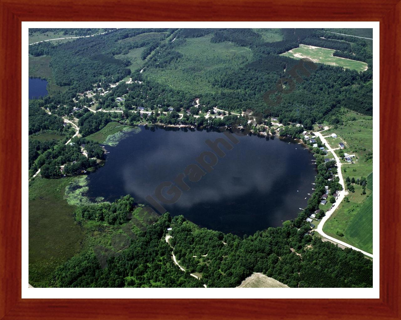 Aerial image of [623] Perch Lake in Montcalm, MI with Cherry Wood frame