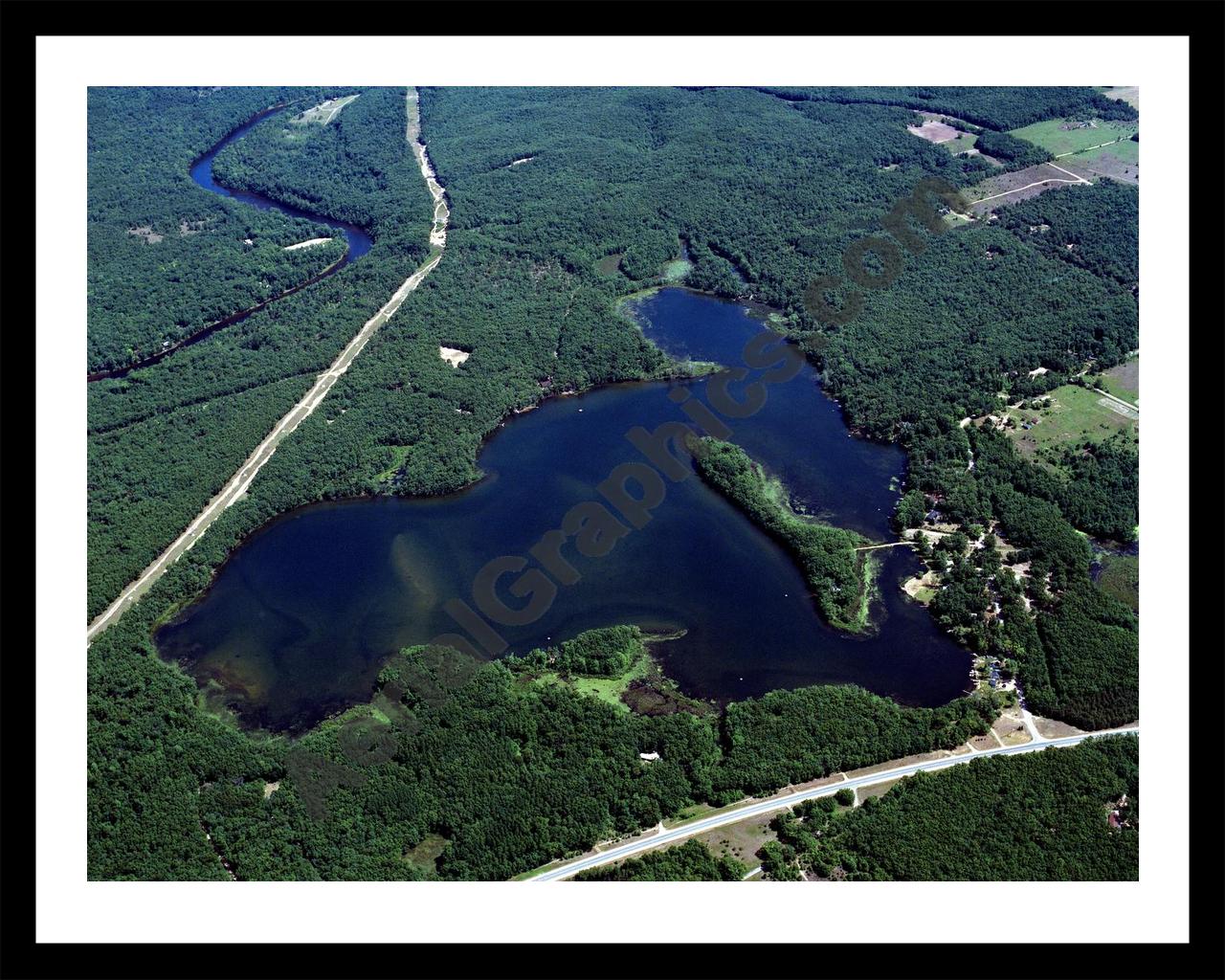 Aerial image of [624] Pettit Lake in Newaygo, MI with Black Metal frame