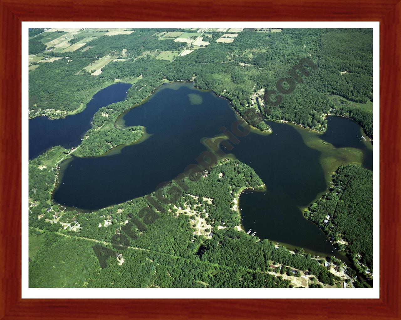 Aerial image of [629] Pickerel Lake in Newaygo, MI with Cherry Wood frame