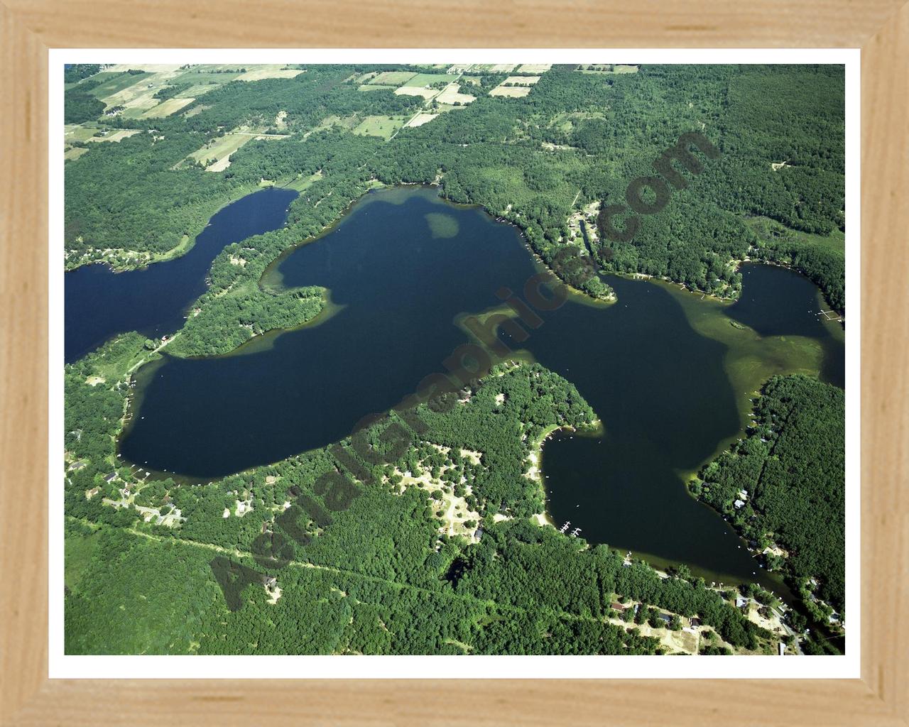 Aerial image of [629] Pickerel Lake in Newaygo, MI with Natural Wood frame