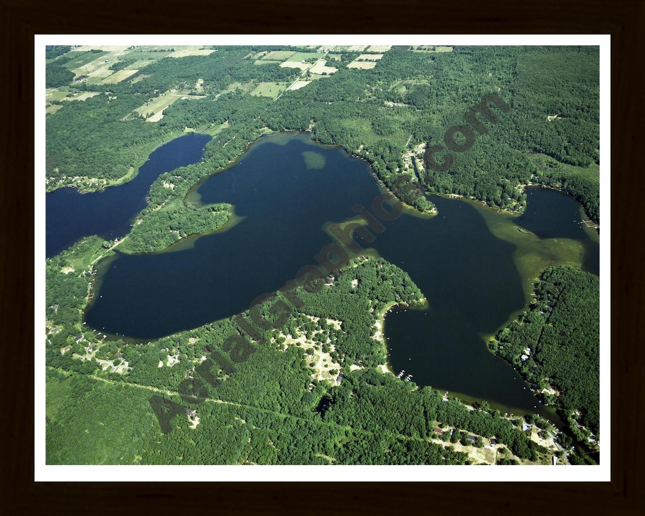 Aerial image of [629] Pickerel Lake in Newaygo, MI with Black Wood frame