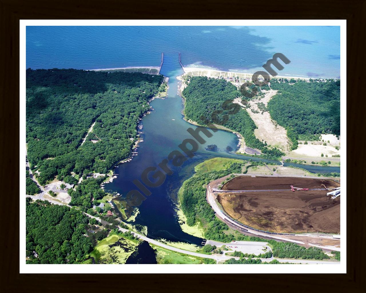 Aerial image of [632] Pigeon Lake in Ottawa, MI with Black Wood frame