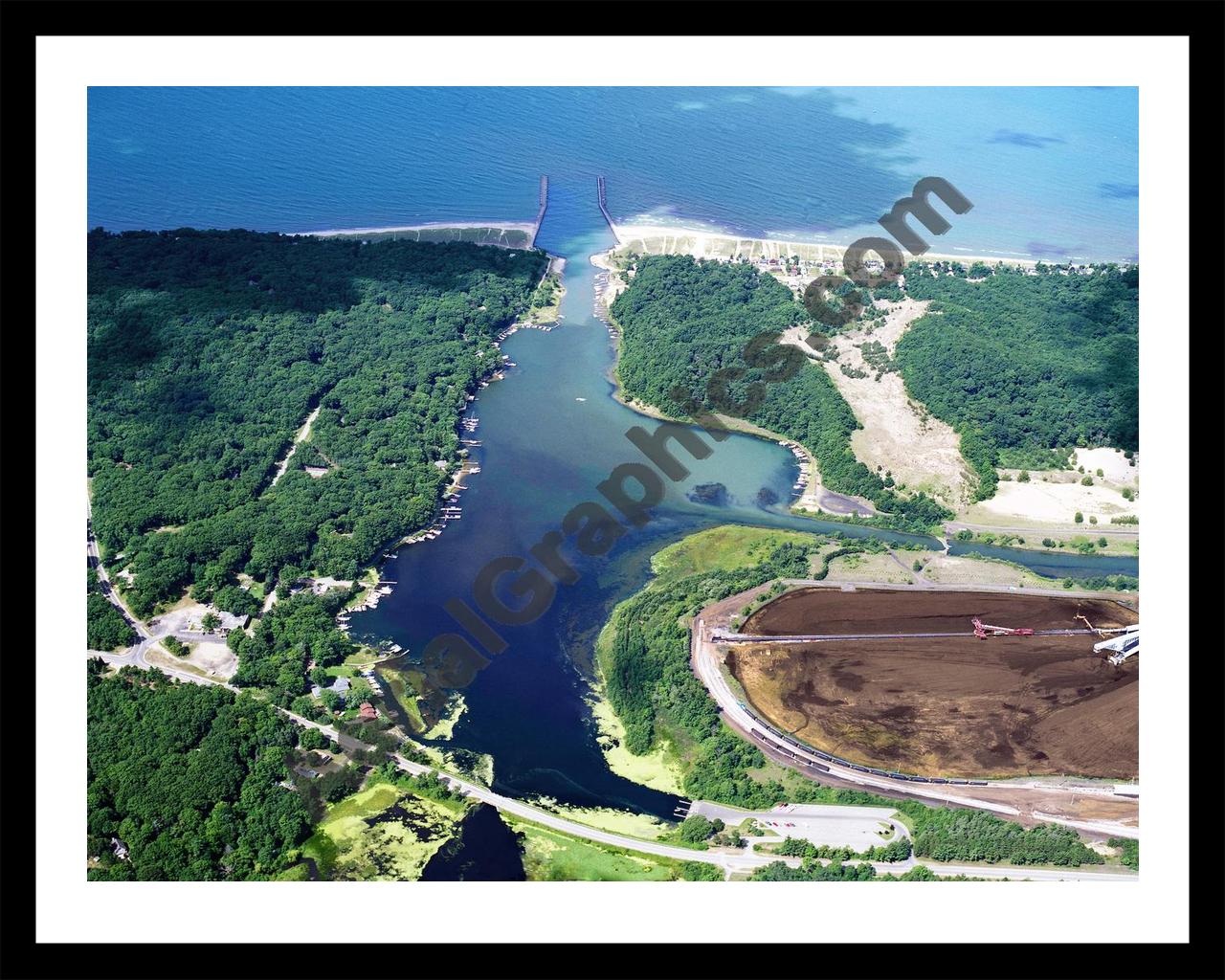 Aerial image of [632] Pigeon Lake in Ottawa, MI with Black Metal frame