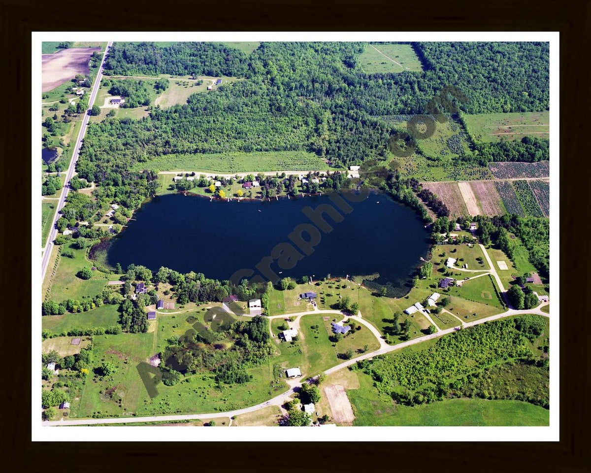Aerial image of [633] Pike Lake in Allegan, MI with Black Wood frame