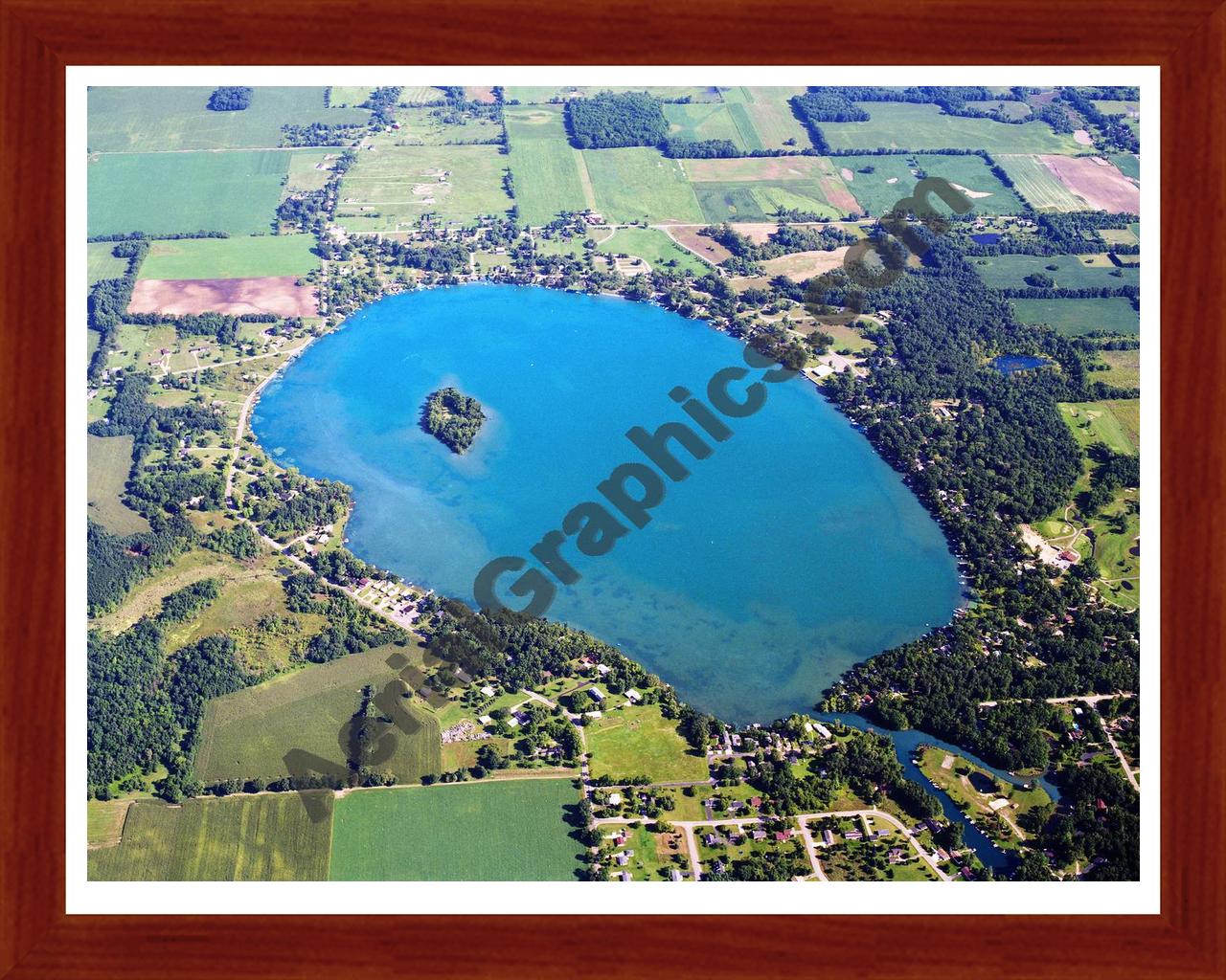 Aerial image of [644] Pleasant lake in Jackson, MI with Cherry Wood frame