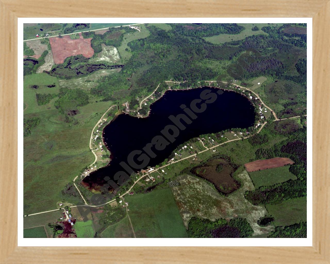 Aerial image of [646] Pleiness Lake in Mason, MI with Natural Wood frame