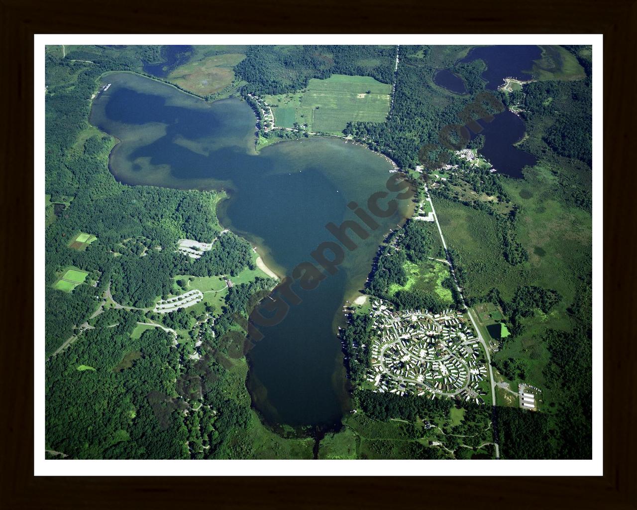 Aerial image of [650] Portage Lake in Jackson, MI with Black Wood frame