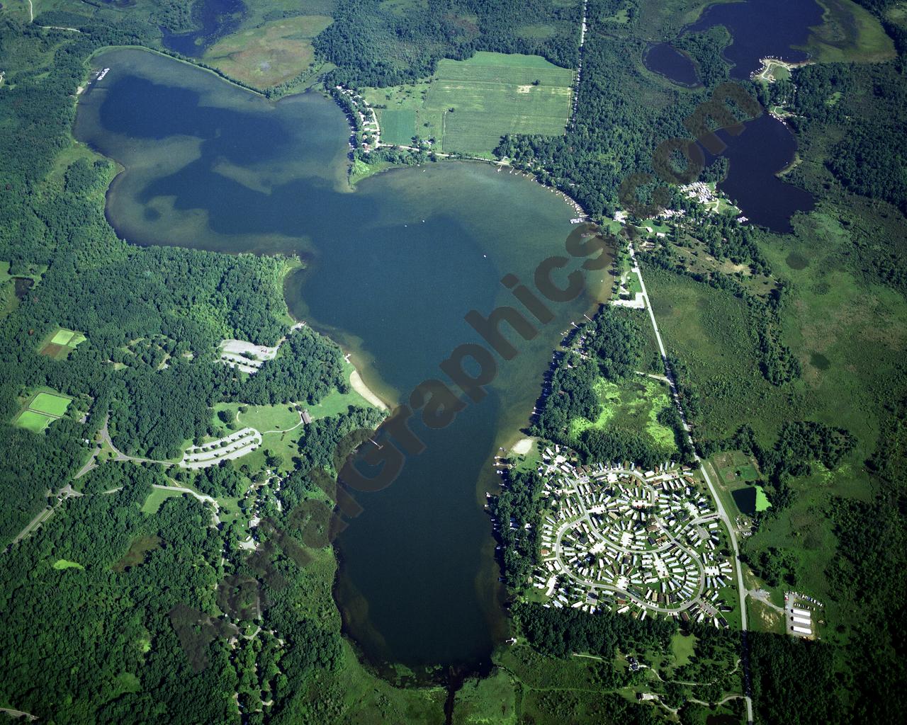 Aerial image of [650] Portage Lake in Jackson, MI with Canvas Wrap frame