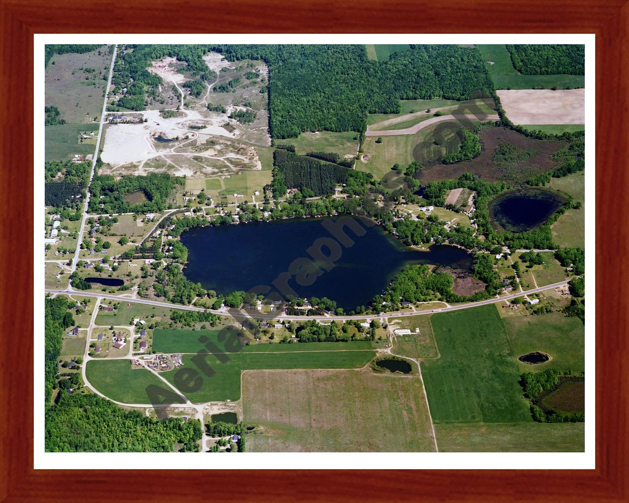 Aerial image of [664] Rock Lake in Montcalm, MI with Cherry Wood frame