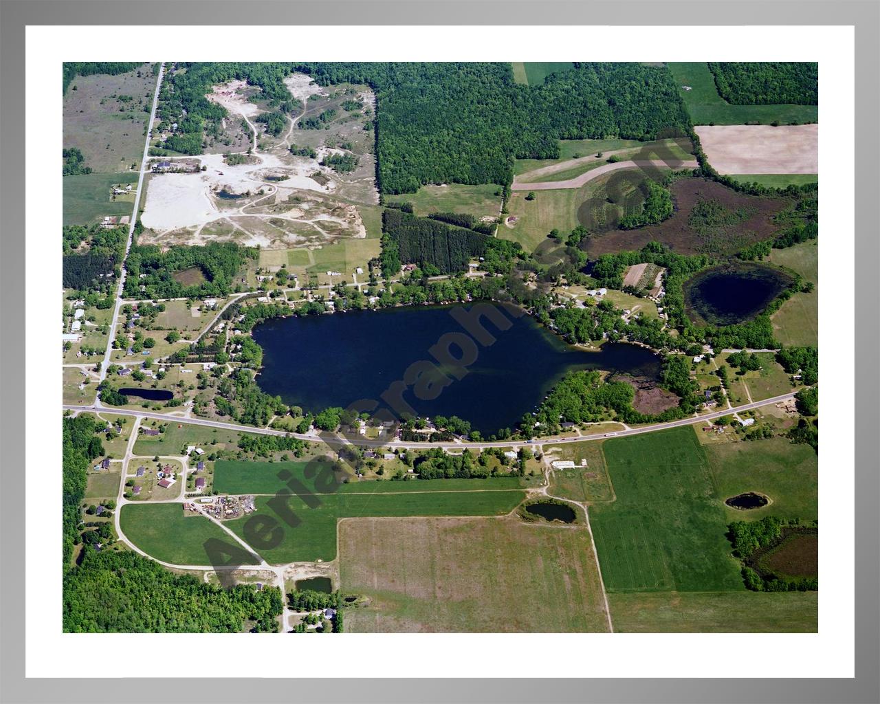 Aerial image of [664] Rock Lake in Montcalm, MI with Silver Metal frame