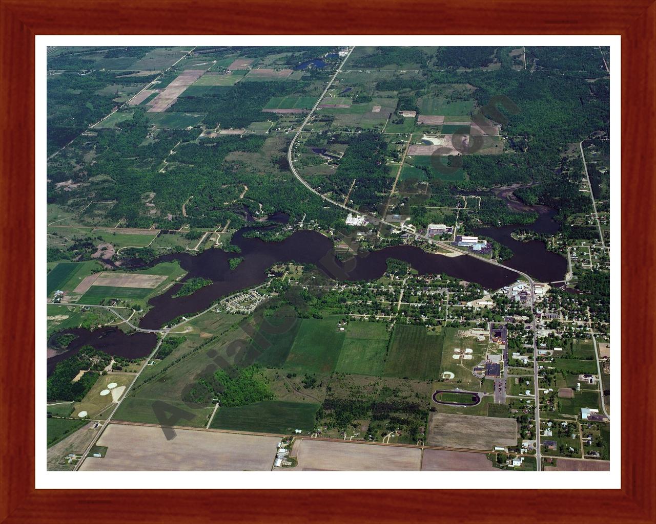 Aerial image of [667] Ross Lake in Gladwin, MI with Cherry Wood frame