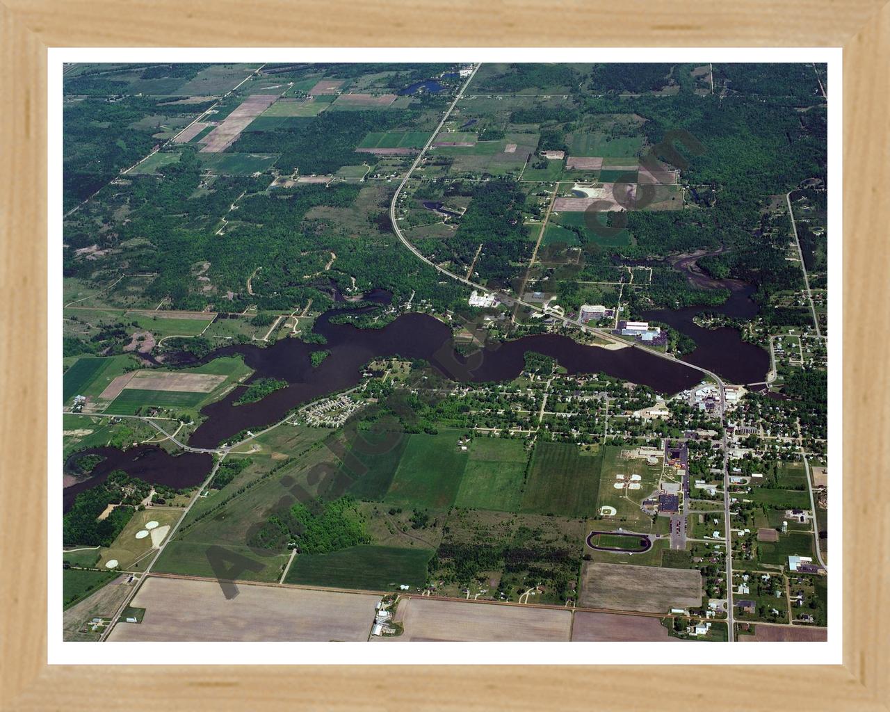 Aerial image of [667] Ross Lake in Gladwin, MI with Natural Wood frame