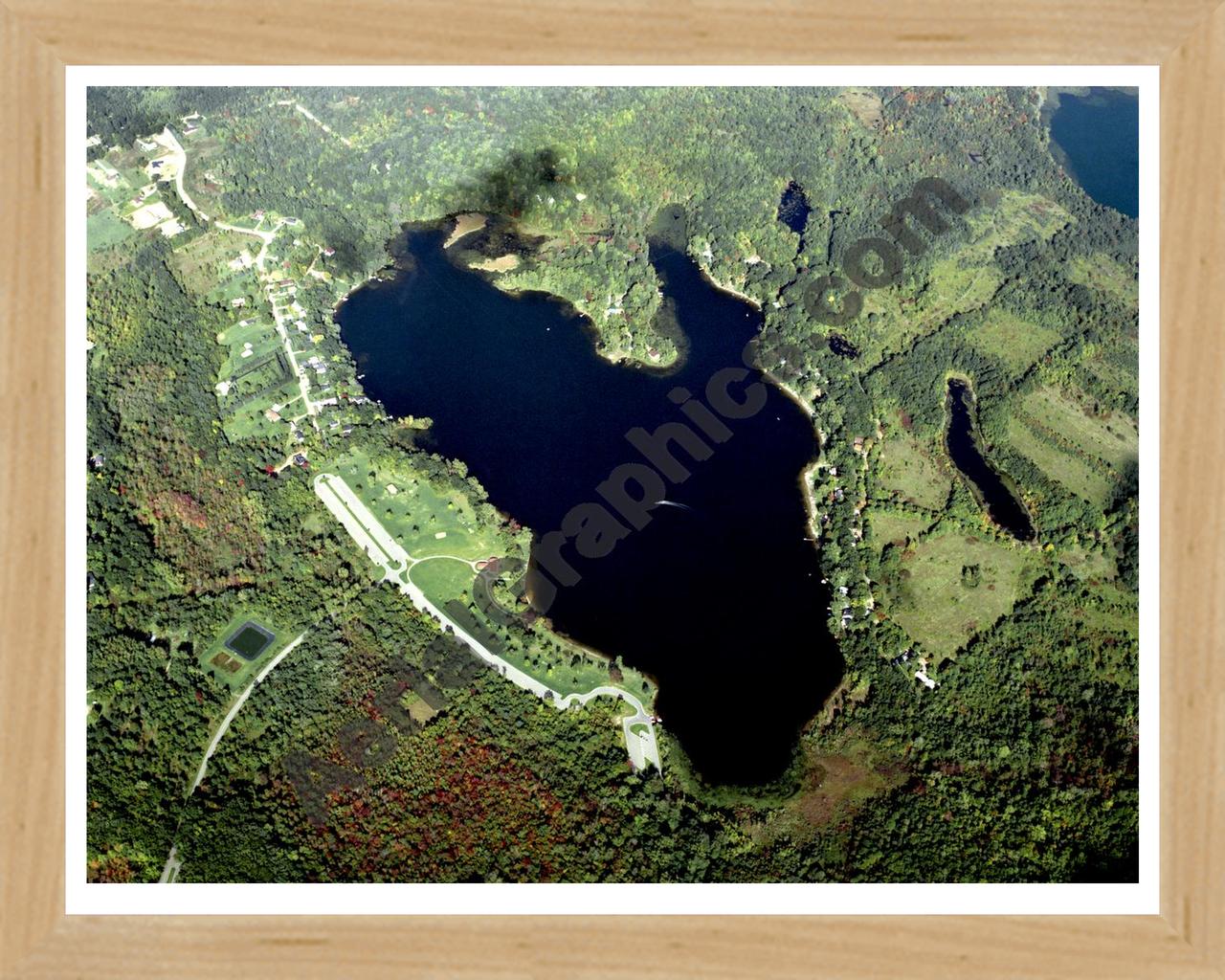 Aerial image of [67] Big Fish Lake in Lapeer, MI with Natural Wood frame