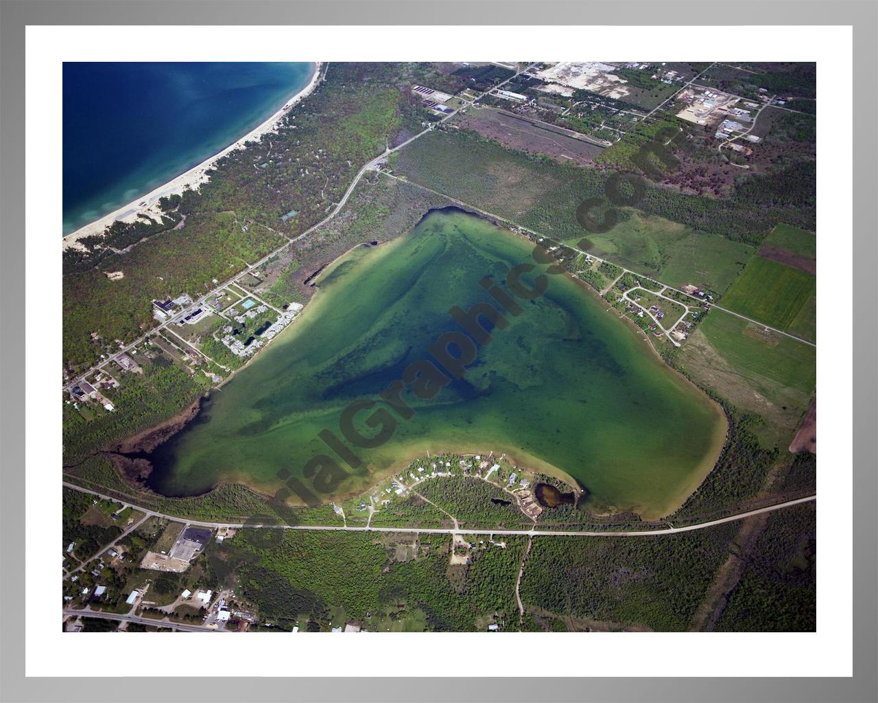 Aerial image of [672] Round Lake in Emmet, MI with Silver Metal frame