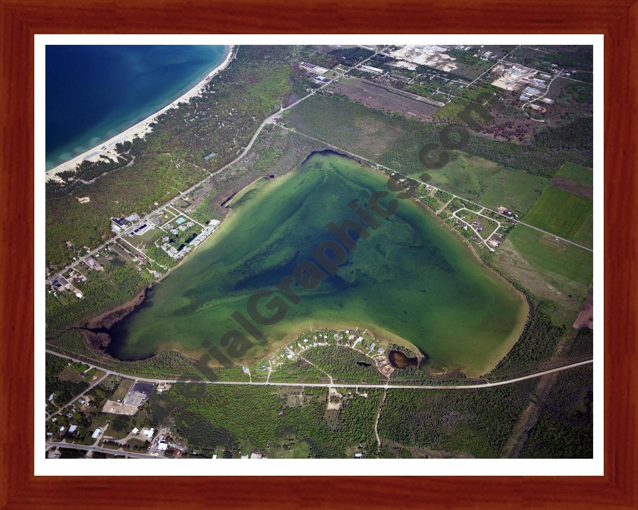 Aerial image of [672] Round Lake in Emmet, MI with Cherry Wood frame