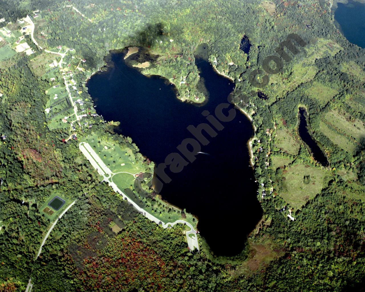 Aerial image of [67] Big Fish Lake in Lapeer, MI with Canvas Wrap frame