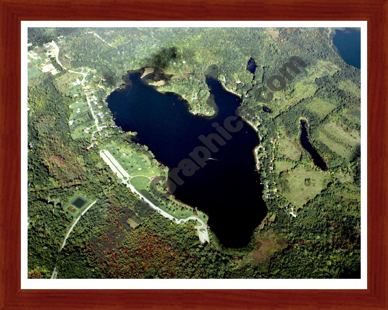 Aerial image of [67] Big Fish Lake in Lapeer, MI with Cherry Wood frame