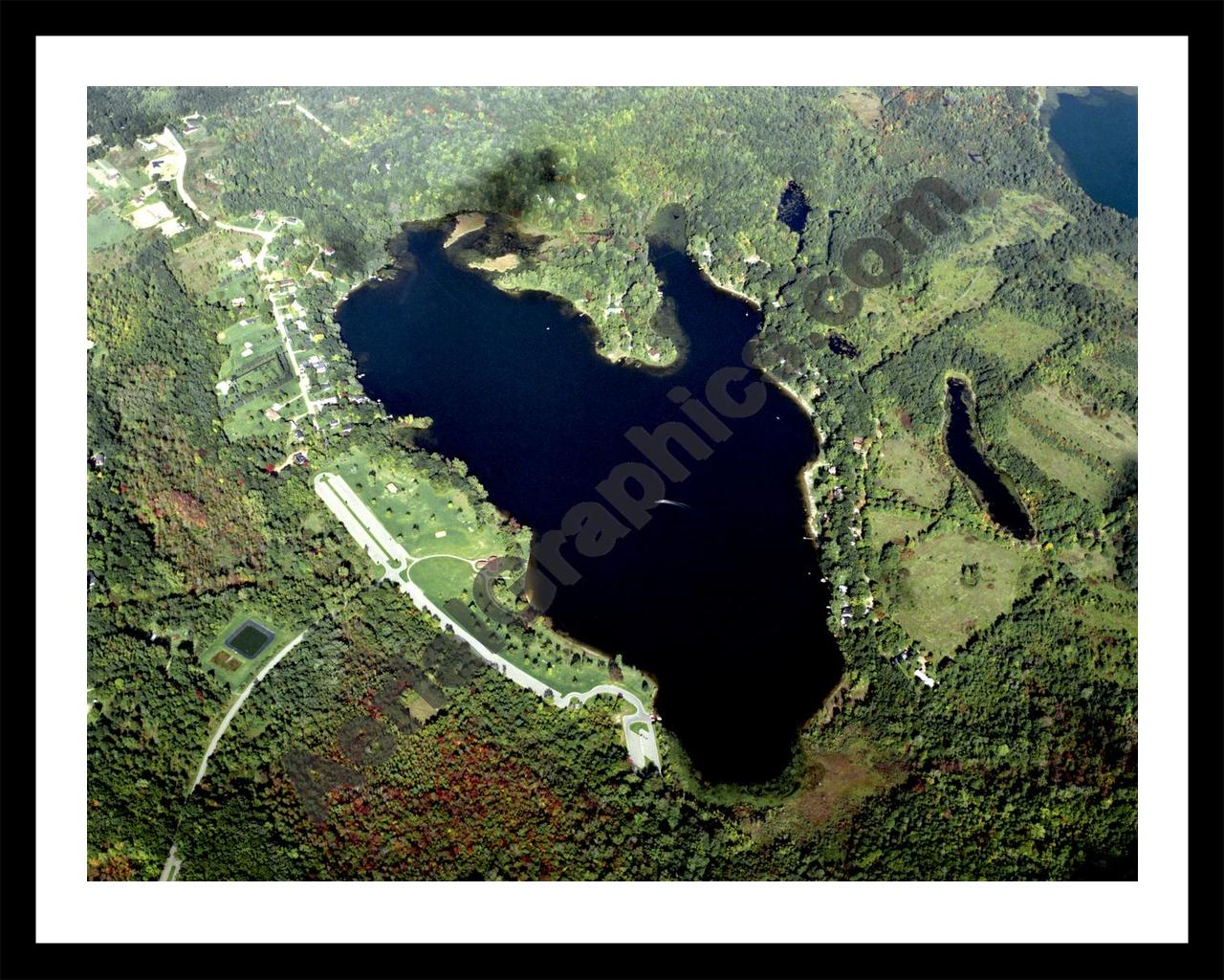 Aerial image of [67] Big Fish Lake in Lapeer, MI with Black Metal frame