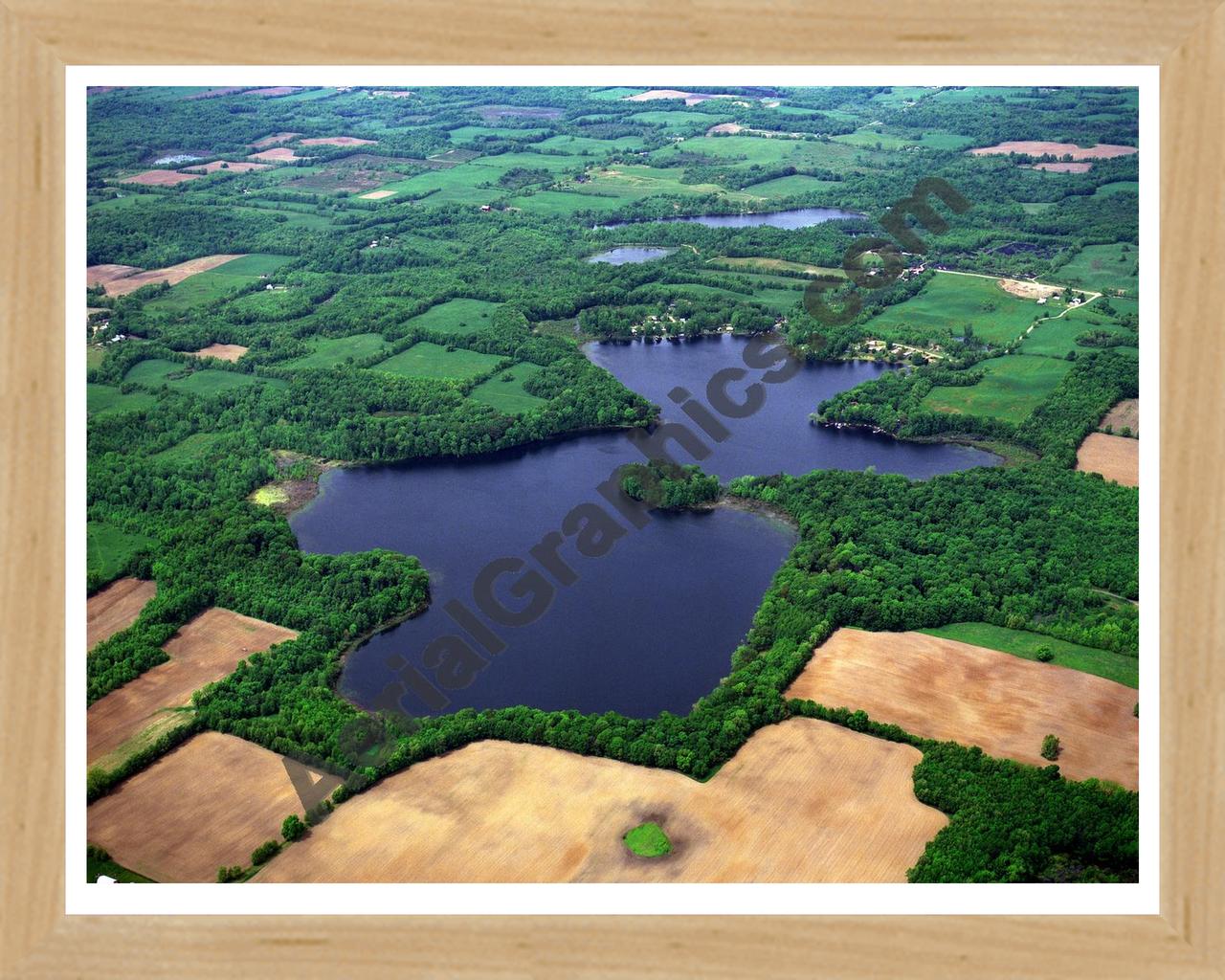 Aerial image of [71] Big Lake in Allegan, MI with Natural Wood frame