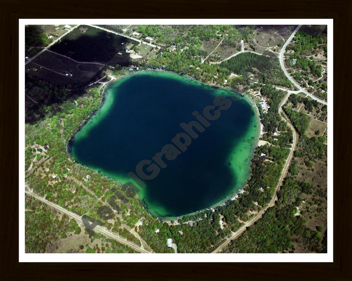 Aerial image of [721] Silver Lake in Cheboygan, MI with Black Wood frame