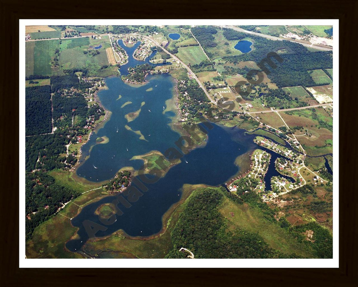Aerial image of [732] Snow Lake with Black Wood frame