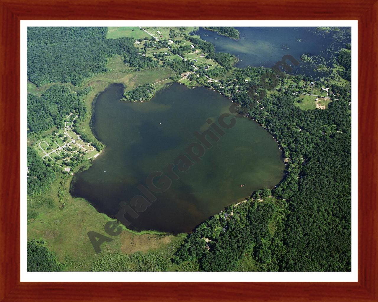 Aerial image of [768] Sugarloaf Lake in Washtenaw, MI with Cherry Wood frame