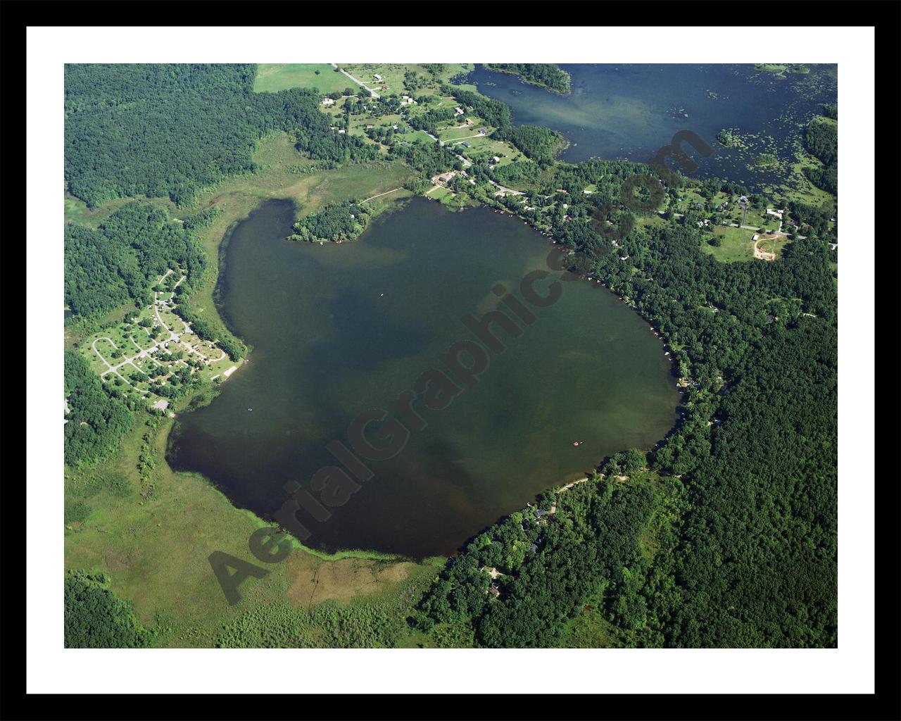 Aerial image of [768] Sugarloaf Lake in Washtenaw, MI with Black Metal frame