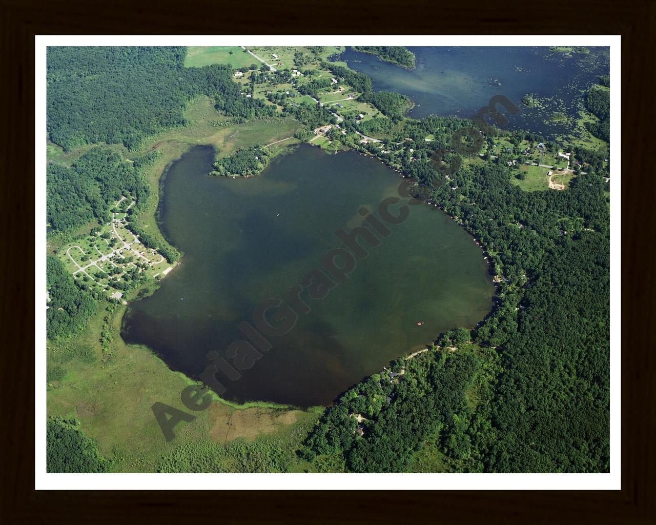 Aerial image of [768] Sugarloaf Lake in Washtenaw, MI with Black Wood frame