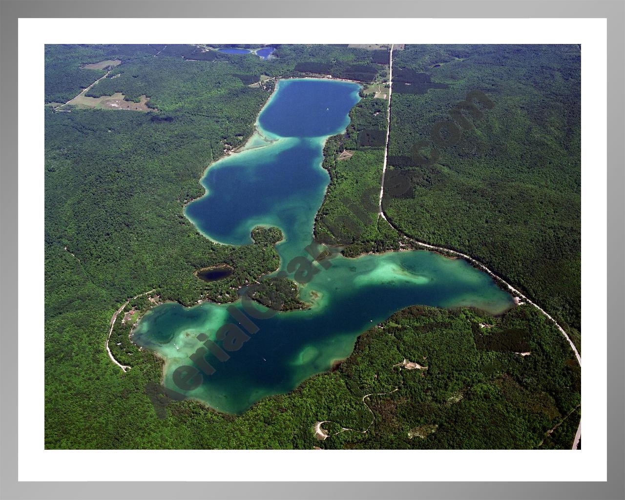 Aerial image of [793] Thumb Lake in Charlevoix, MI with Silver Metal frame