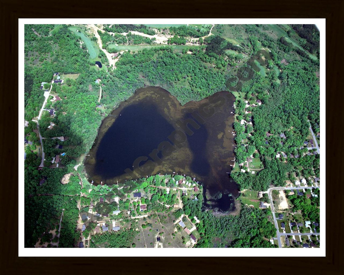 Aerial image of [795] Tioga Lake in Livingston, MI with Black Wood frame
