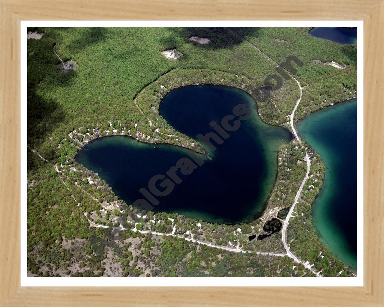 Aerial image of [814] Little Twin Lake in Kalkaska, MI with Natural Wood frame