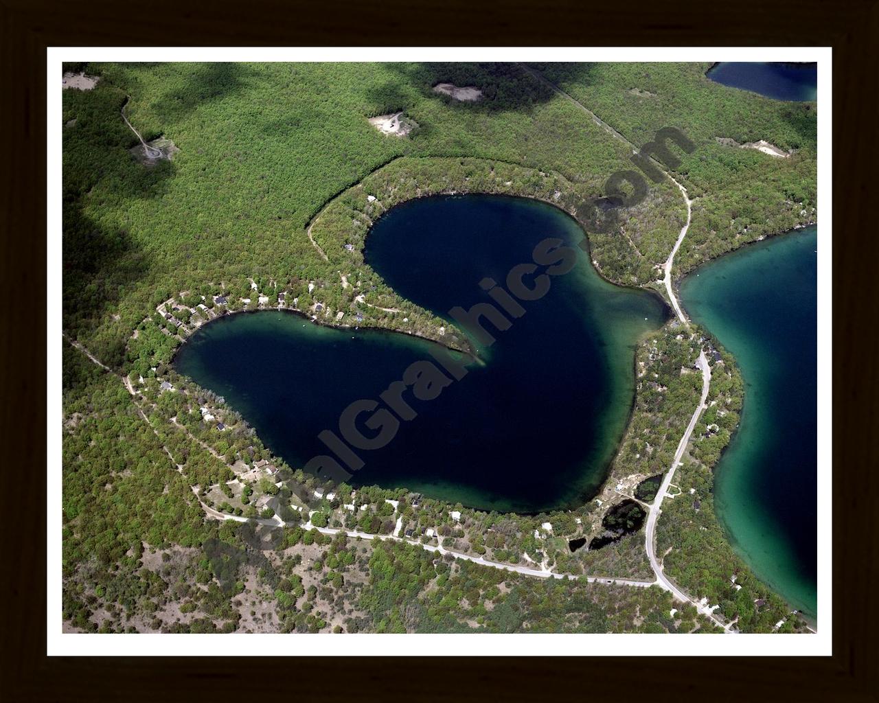 Aerial image of [814] Little Twin Lake in Kalkaska, MI with Black Wood frame