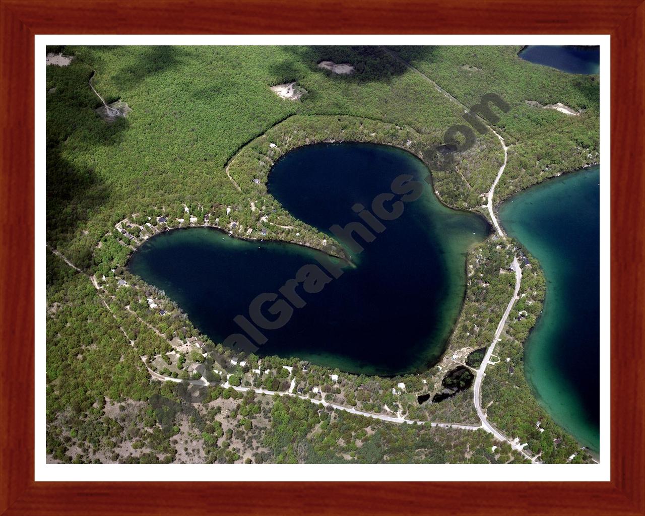 Aerial image of [814] Little Twin Lake in Kalkaska, MI with Cherry Wood frame