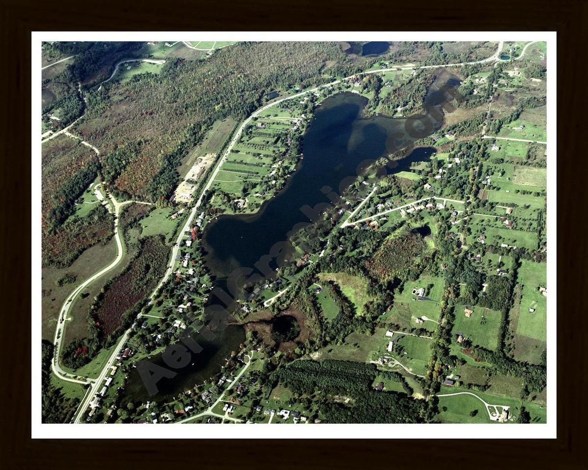 Aerial image of [855] Whipple Lake in Oakland, MI with Black Wood frame
