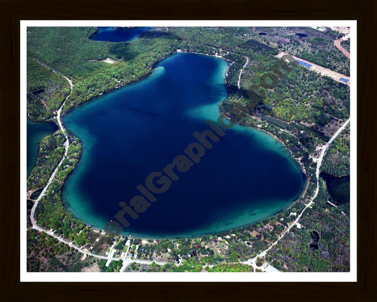 Aerial image of [911] Big Twin Lake in Kalkaska, MI with Black Wood frame