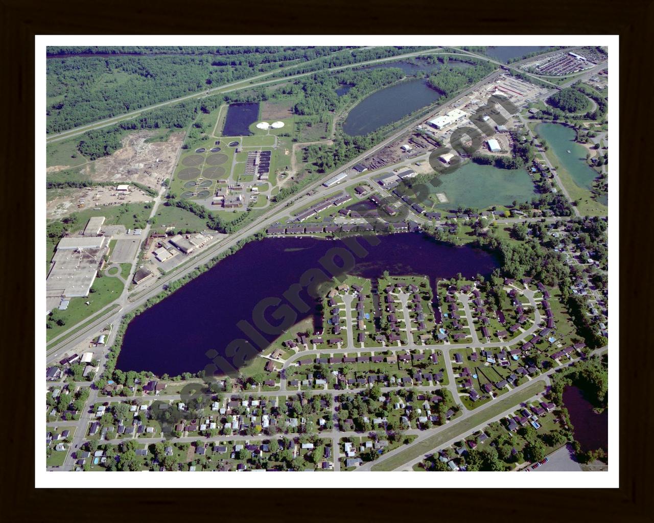 Aerial image of [927] Porter Lake in Kent, MI with Black Wood frame