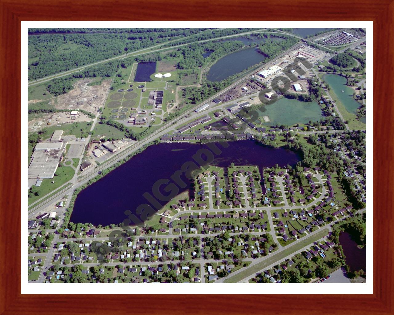 Aerial image of [927] Porter Lake in Kent, MI with Cherry Wood frame