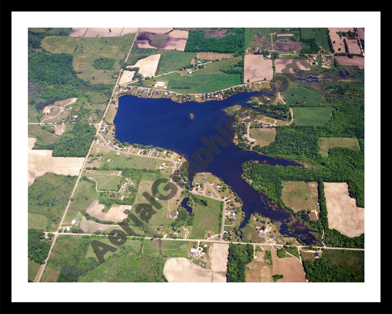 Aerial image of [952] Lake Bel Air in Hillsdale, MI with Black Metal frame