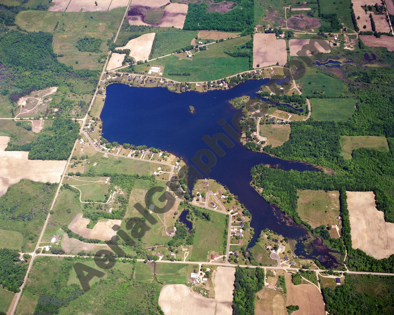 Aerial image of [952] Lake Bel Air in Hillsdale, MI with Canvas Wrap frame